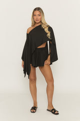 Black Linen Look Asymmetric Top and Skort Co-ord Set - Keona