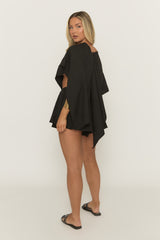Black Linen Look Asymmetric Top and Skort Co-ord Set - Keona