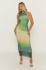 Green One Shoulder Mesh Maxi Dress - Arlowe