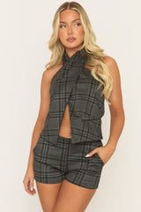 Navy Check Twist Neck Top and Short Co-ord - Sutton