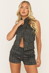 Navy Check Twist Neck Top and Short Co-ord - Sutton
