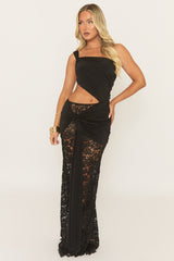 Black One Shoulder Ruched Maxi Dress - Danya