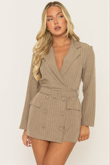 Mocha Tailored Pinstripe Blazer Playsuit - Lillan