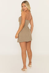 Mocha Pinstripe Tailored Bandeau Mini Dress - Kensa
