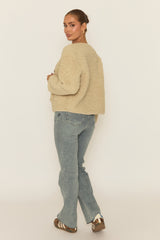 Beige Button Front Borg Jacket - Kiyra