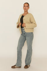 Beige Button Front Borg Jacket - Kiyra