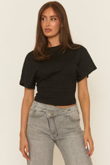 Black Short Sleeve Cinched Waist T-Shirt - Hilde