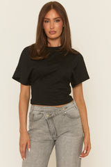 Black Short Sleeve Cinched Waist T-Shirt - Hilde