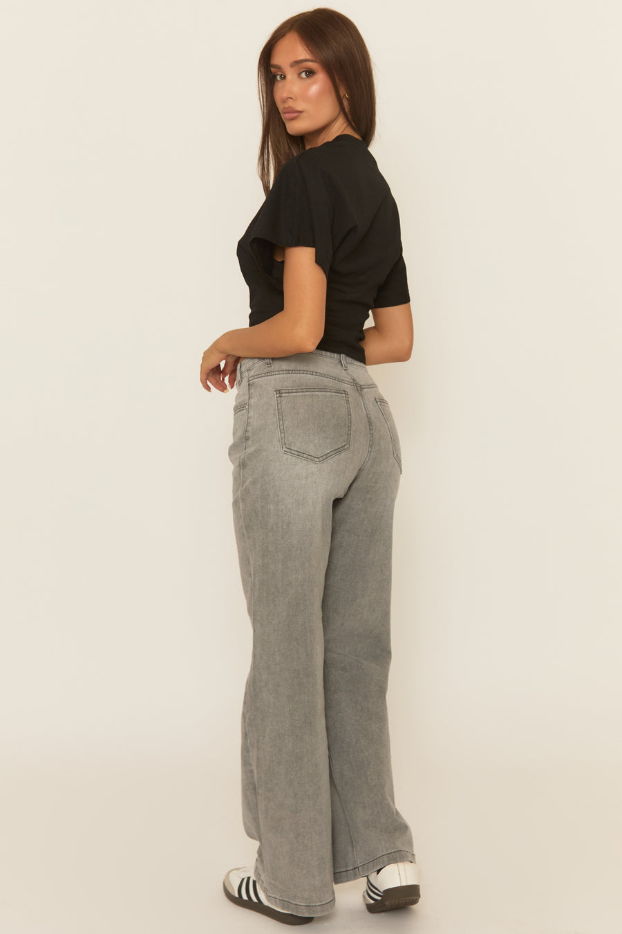 Black Short Sleeve Cinched Waist T-Shirt - Hilde