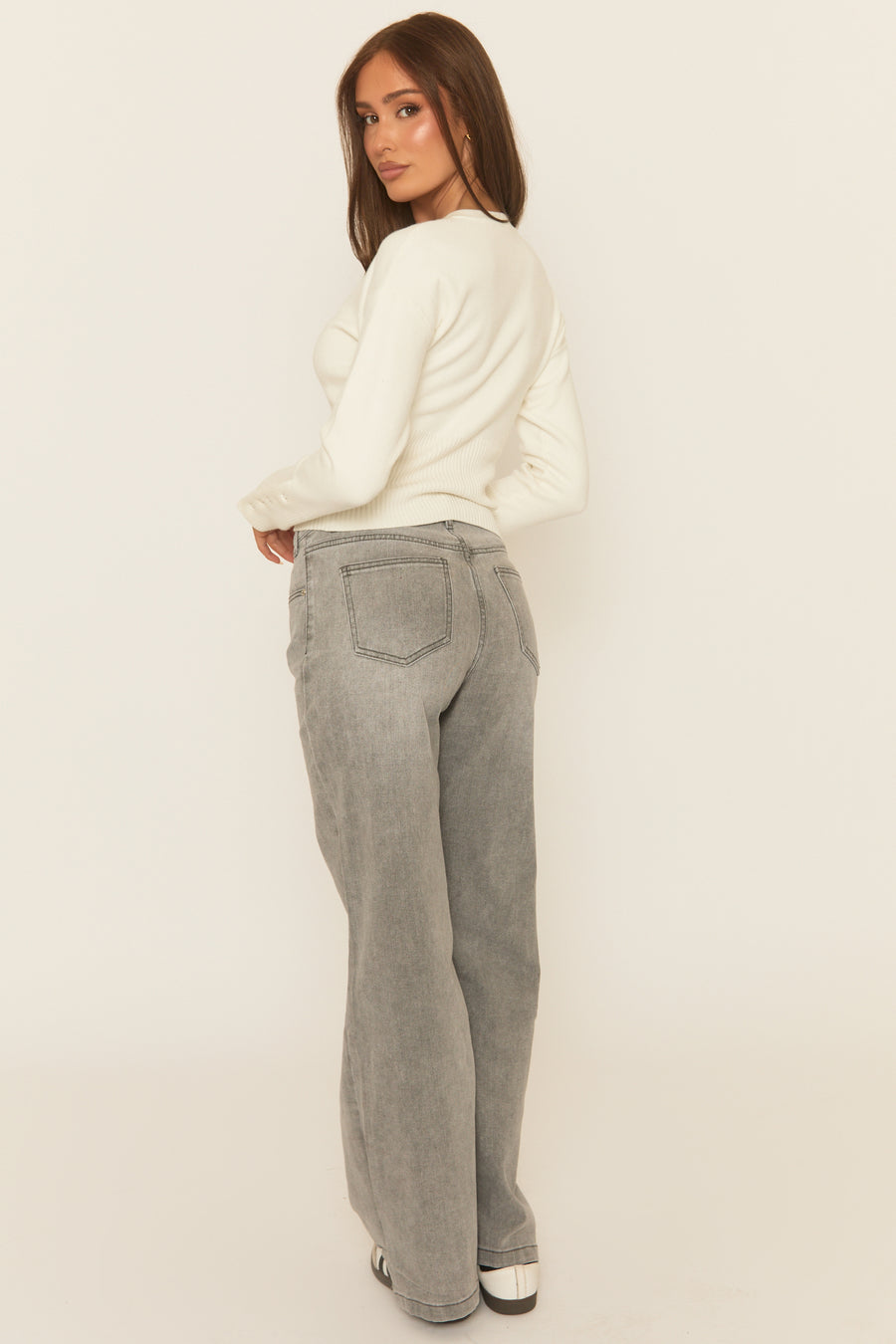 Cream Popper Detail Cinched Waist Knit Cardigan - Marida