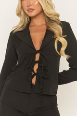 Black Tie Front Corset Shirt And Micro Short Co-ord Set - Rayne