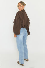 Chocolate Double Breasted Cropped Trench Coat - Kienna