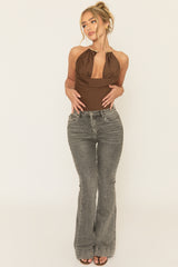 Chocolate Gold Trim Cowl Neck Bodysuit - Irella