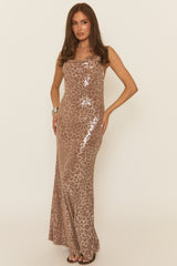 Rose Gold Leopard Cowl Maxi Dress - Jolessa