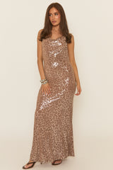 Rose Gold Leopard Cowl Maxi Dress - Jolessa