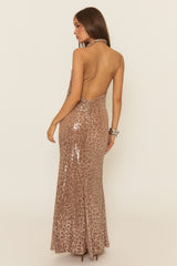 Rose Gold Leopard Cowl Maxi Dress - Jolessa