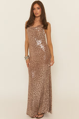 Rose Gold Leopard Cowl Maxi Dress - Jolessa