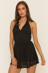 Black Lace Halterneck Skater Dress - Carleen