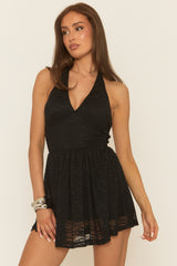 Black Lace Halterneck Skater Dress - Carleen