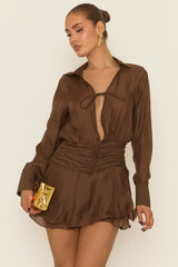 Chocolate Brown Ruffle Hem Skort Playsuit - Kensley