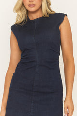 Indigo Denim Cinched Waist Mini Dress - Lata