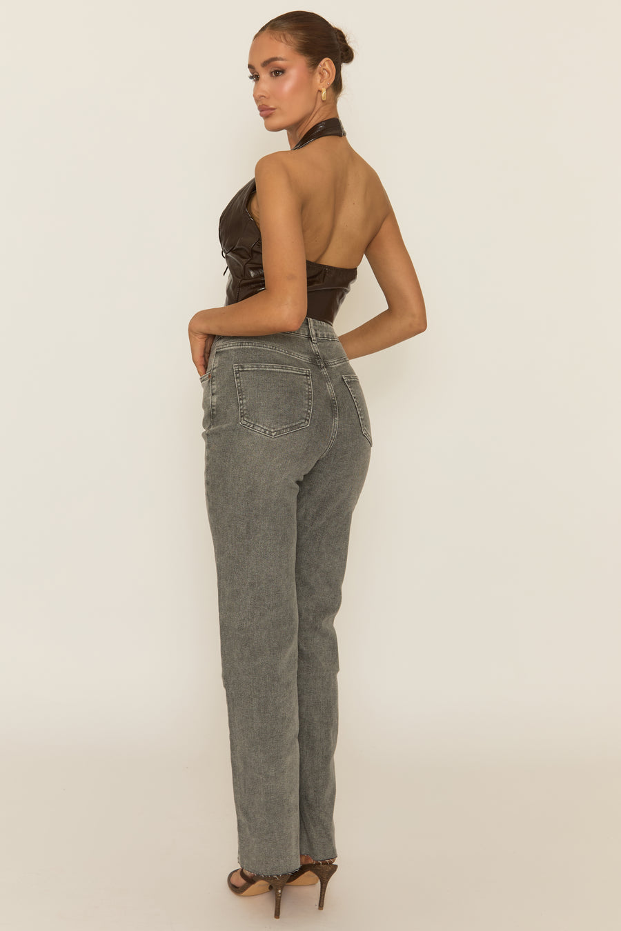 Brown PU Lace Front Corset Top - Harlea