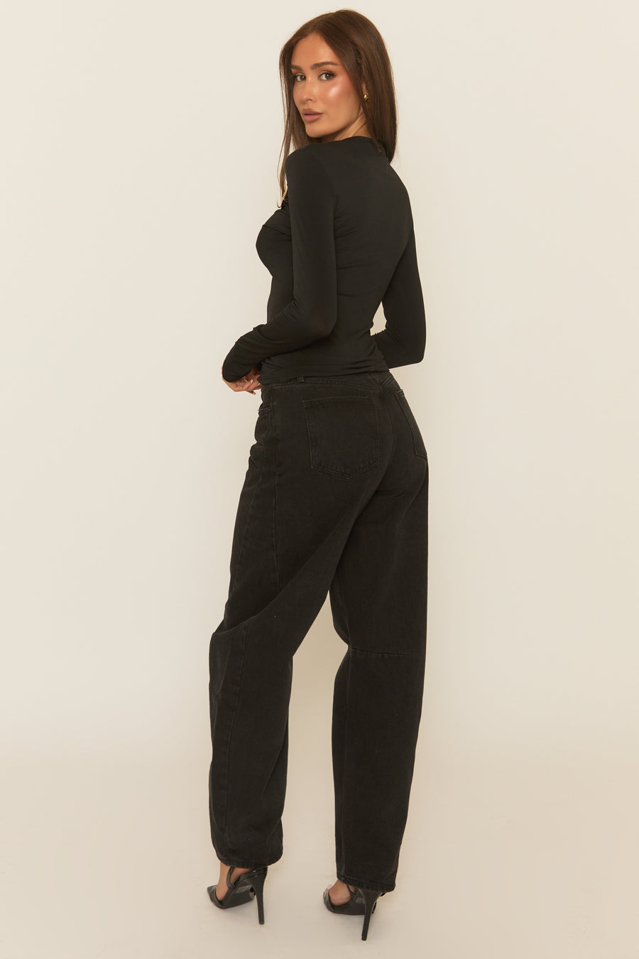 Black Draped Gold Trim Top - Barilee