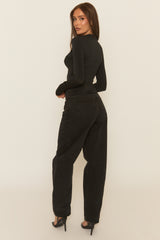 Black Draped Gold Trim Top - Barilee