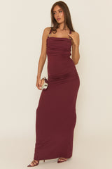 Wine Trim Detail Cowl Halterneck Maxi Dress - Arida
