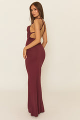 Wine Trim Detail Cowl Halterneck Maxi Dress - Arida