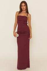 Wine Trim Detail Cowl Halterneck Maxi Dress - Arida