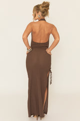 Brown Textured Cowl Neck Maxi Dress - Toray
