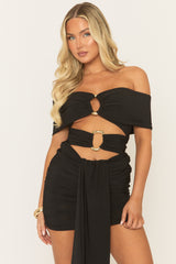 Black Trim Detail Cut Out Mini Dress - Elaney
