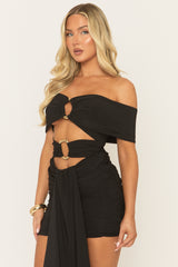 Black Trim Detail Cut Out Mini Dress - Elaney