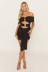 Black Trim Detail Cut Out Mini Dress - Elaney