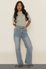 Petite Mid Blue Washed Stretch Straight Leg Jeans - Scarlett