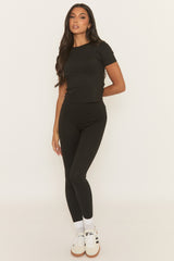 Black Short Sleeve Top and Legging Activewear Set - Nevra