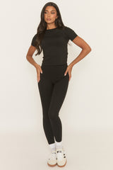 Black Short Sleeve Top and Legging Activewear Set - Nevra