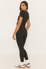 Black Short Sleeve Top and Legging Activewear Set - Nevra