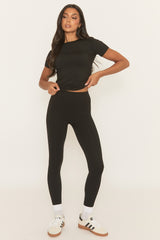 Black Short Sleeve Top and Legging Activewear Set - Nevra