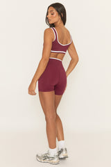 Wine Contrast Piping Sports Bra and Cycling Short Activewear Set - Shauny