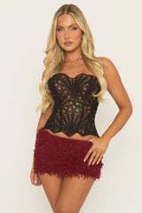Wine Textured Mini Skirt - Joslee