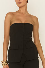 Black Bandeau Waistcoat and Flare Trouser Co-ord Set - Jalara