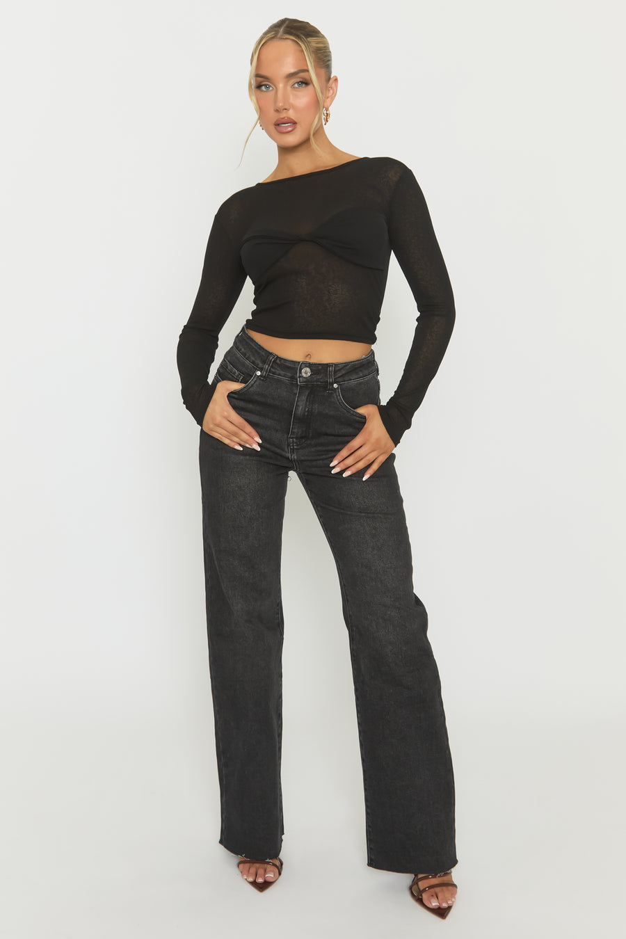 Black Twist Front Long Sleeve Top - Kaylia