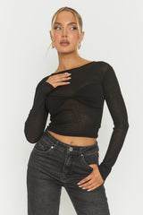 Black Twist Front Long Sleeve Top - Kaylia