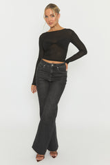 Black Twist Front Long Sleeve Top - Kaylia