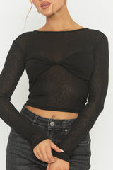 Black Twist Front Long Sleeve Top - Kaylia