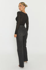 Black Twist Front Long Sleeve Top - Kaylia