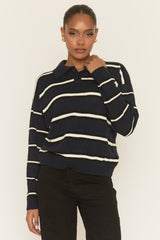 Navy Stripe Collared Knit Jumper - Arana