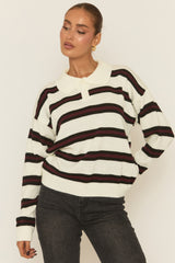 White Stripe Collared Knit Jumper - Arana